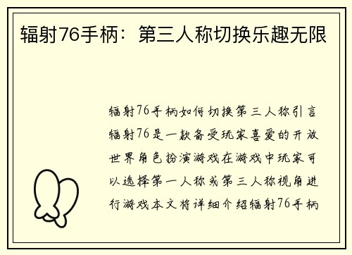辐射76手柄：第三人称切换乐趣无限