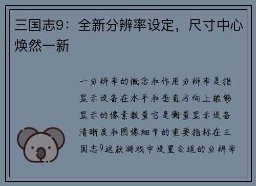 三国志9：全新分辨率设定，尺寸中心焕然一新