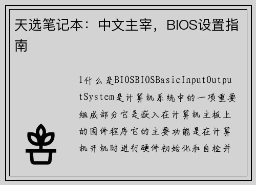 天选笔记本：中文主宰，BIOS设置指南